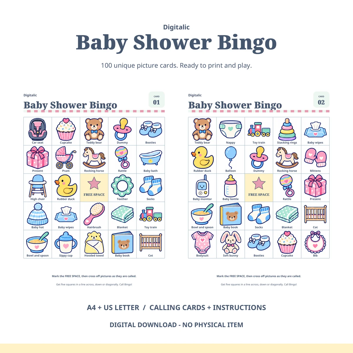 Baby Shower Bingo printable game preview
