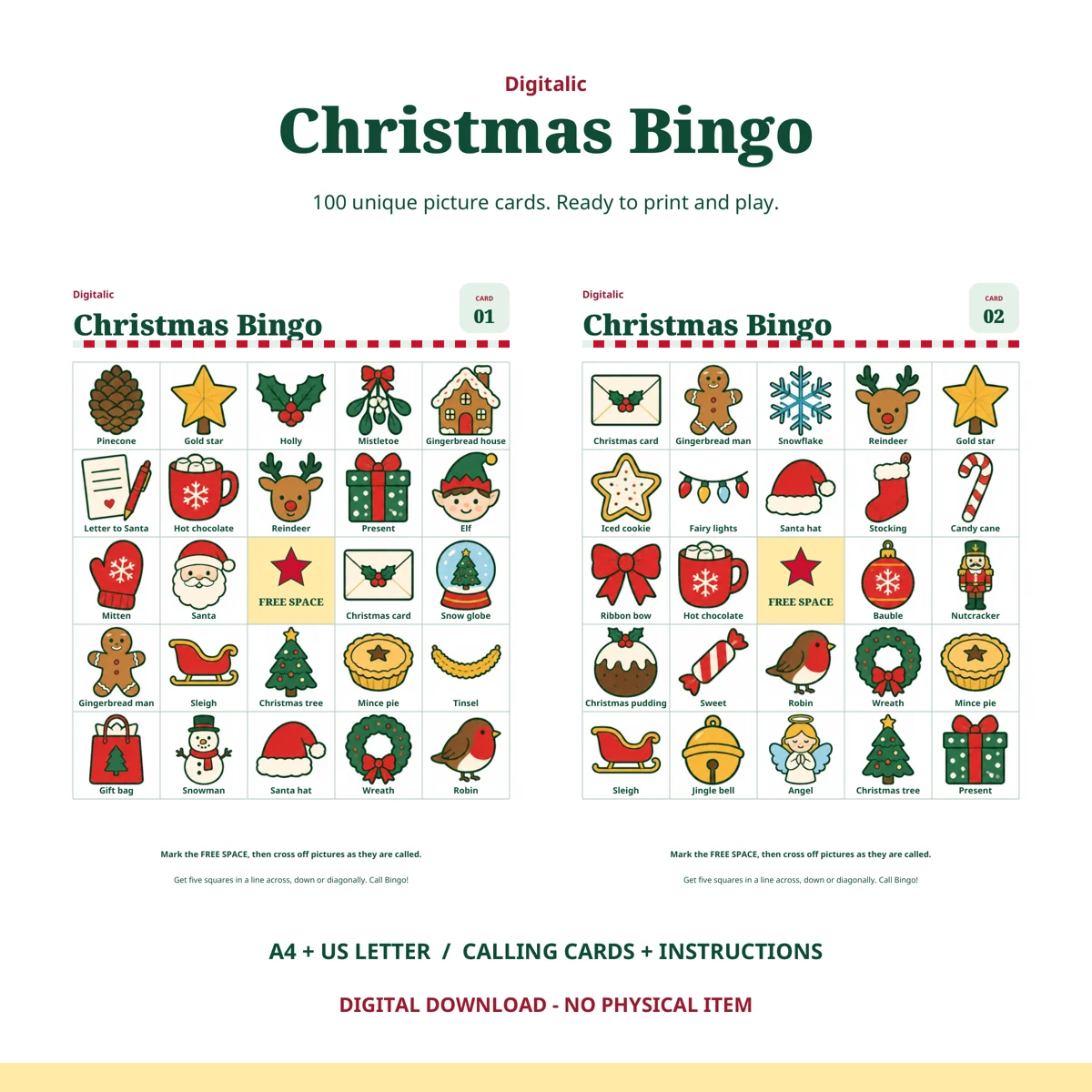 Christmas Bingo printable game preview