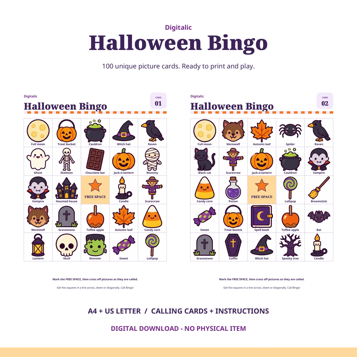 Halloween Bingo printable game preview