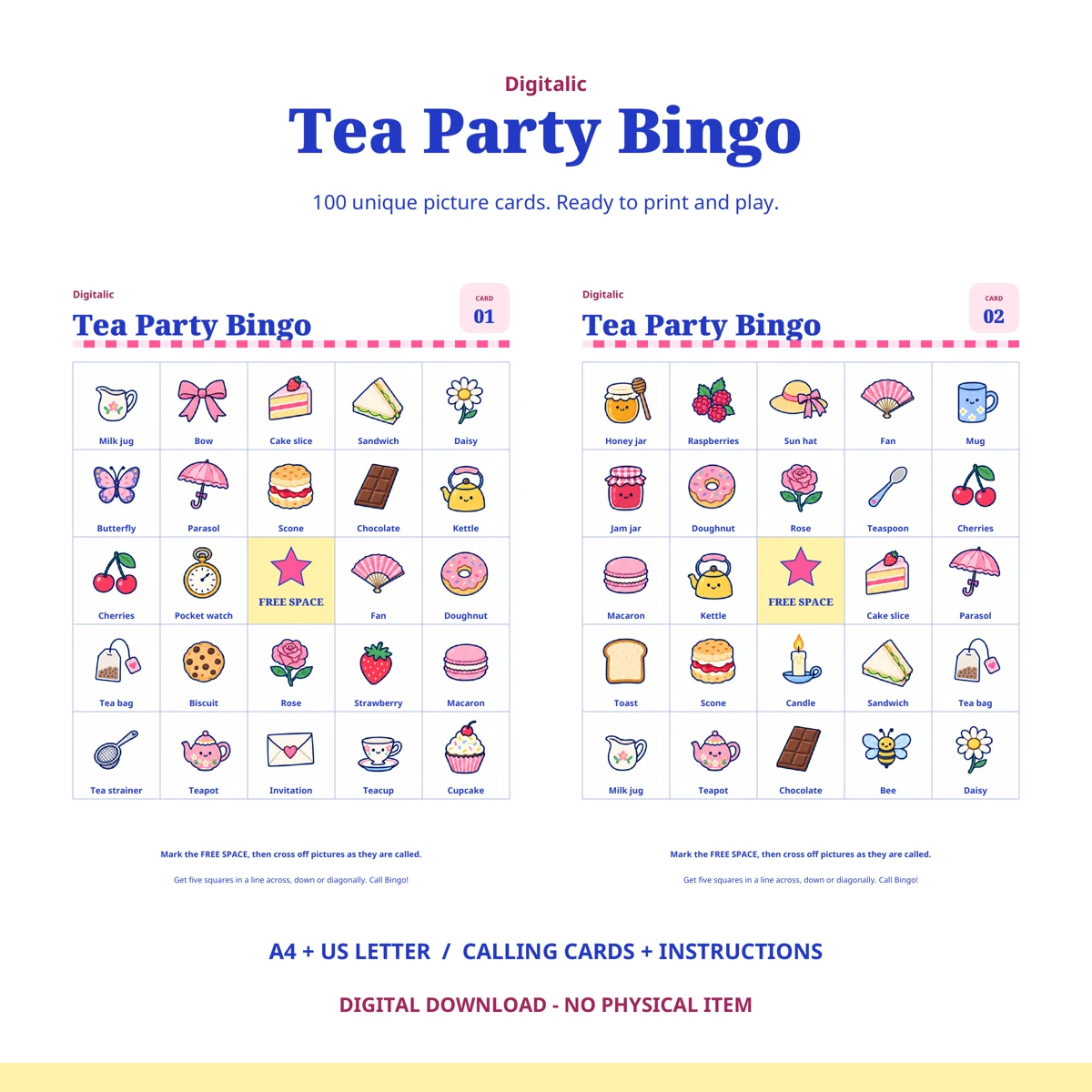 Tea Party Bingo printable game preview